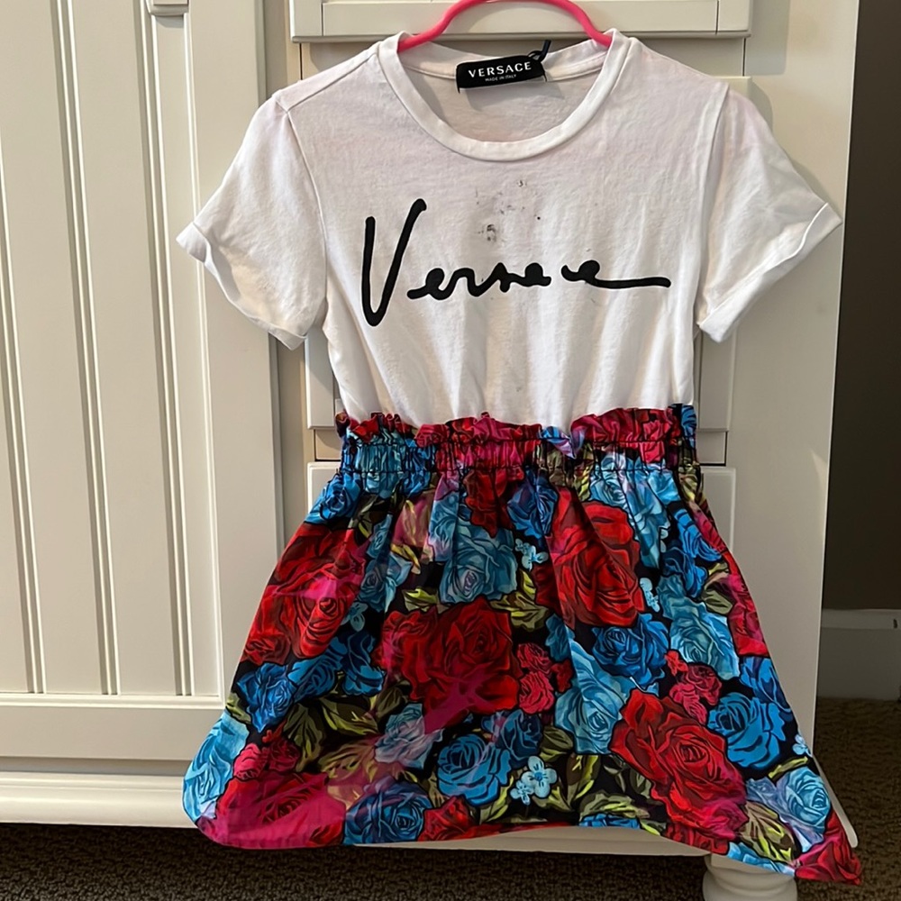 VERSACE LOGO DRESS - FLORAL PRINTED DETAILS  BOTTOM ATTACHED